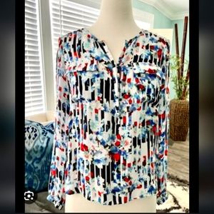 Anthropologie Parker Silk Floral Stripe V-Neck Blouse